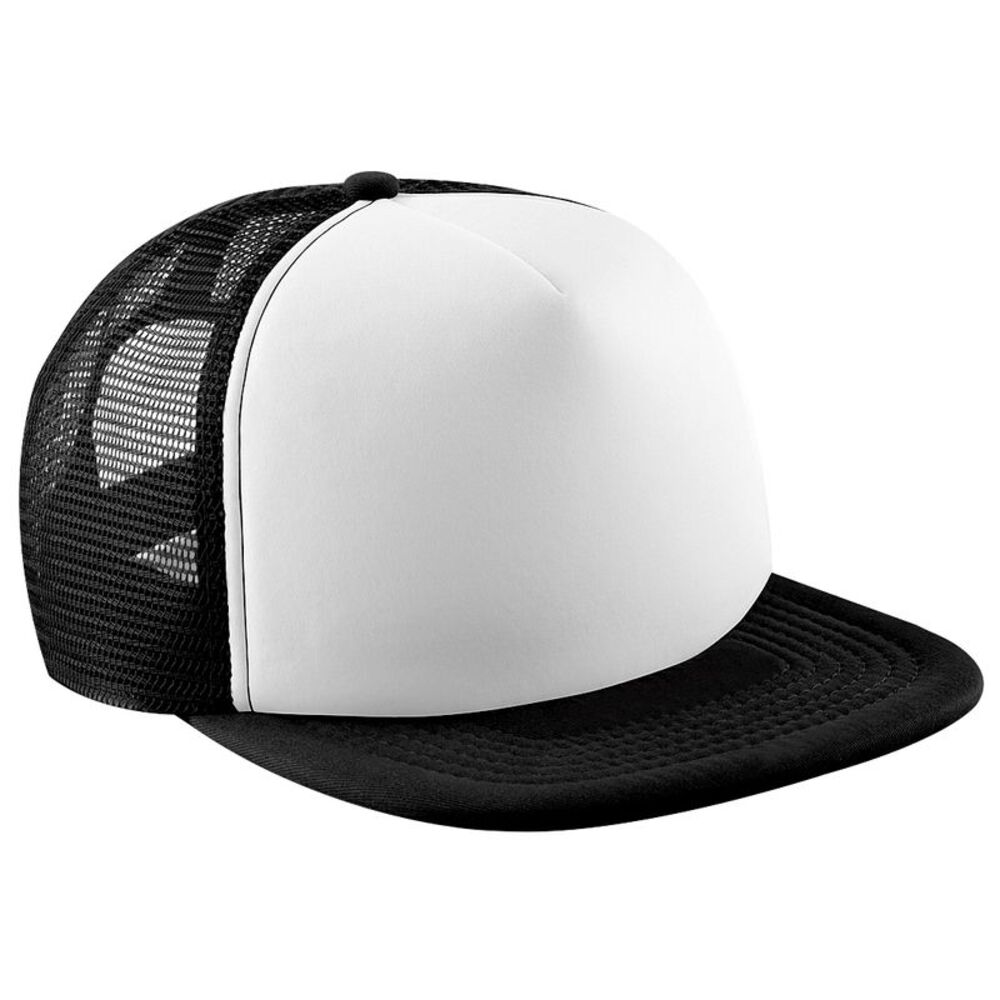 Beechfield Childrens /Kids Vintage  Mesh Trucker /Plain Baseball Cap / Black/Whi